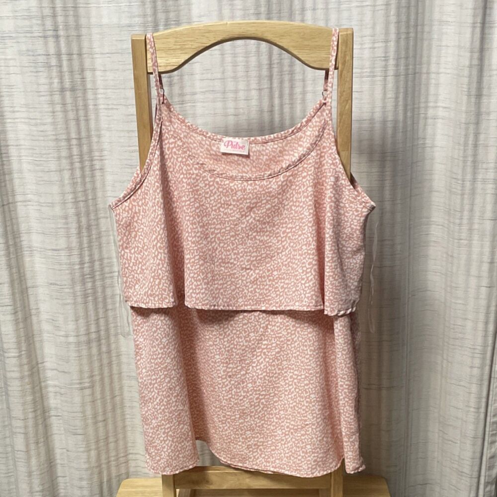 Pulse Boutique Pink White Animal Print Ruffle Chiffon Camisole Tank Top S